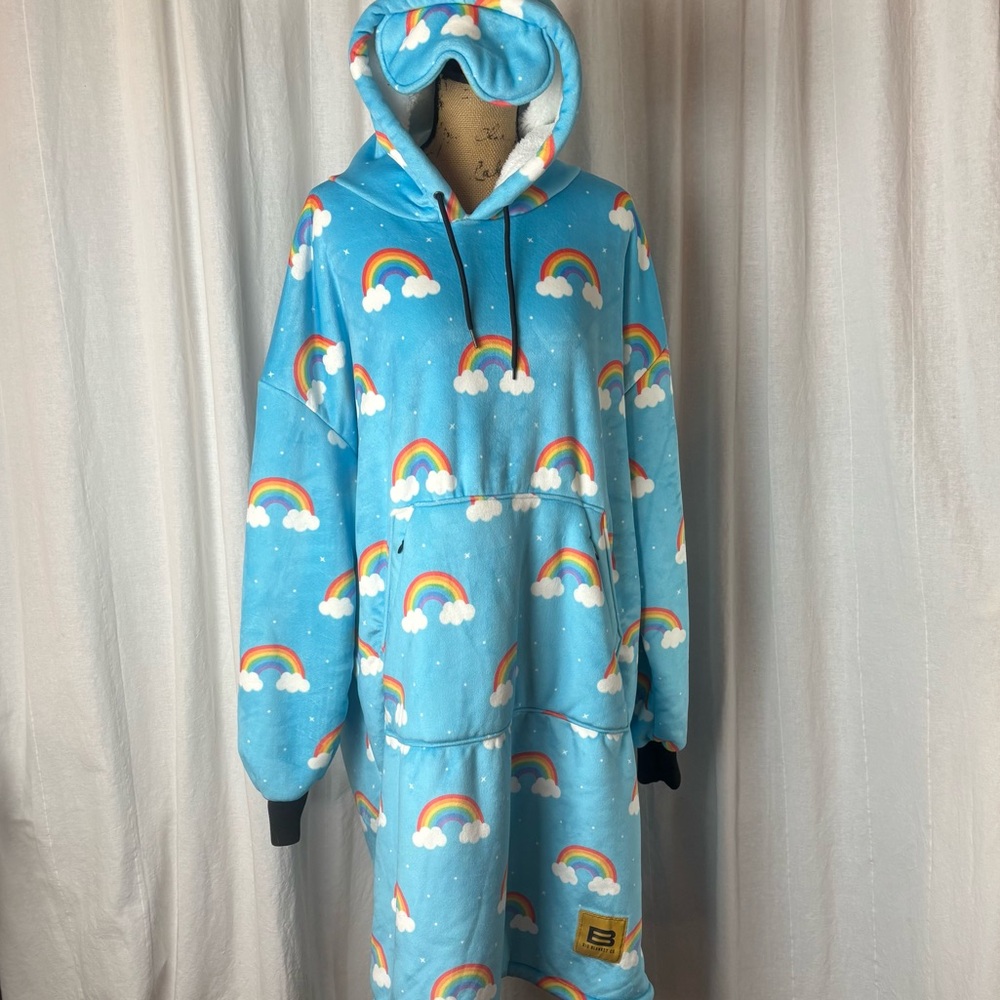 Big Blanket Co Premier Plush Hoodie One Size Fleece Stretch Rainbow Unisex